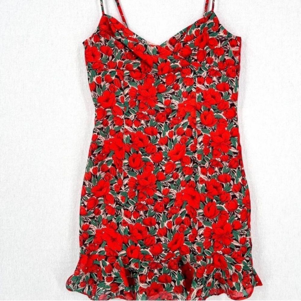 SUPER DOWN Hadley Cami Dress Womens Red Floral Sleeveless Mini Flounce smaller - Picture 4 of 12